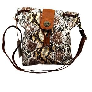 Shyanne Women's Snake Print Leather Crossbody Bag Flap Closure Turquoise Concho